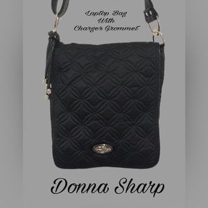 Donna Sharp Quilted Laptop Bag/Tote, Shoulder/Crossbody, Padded,‎ Black